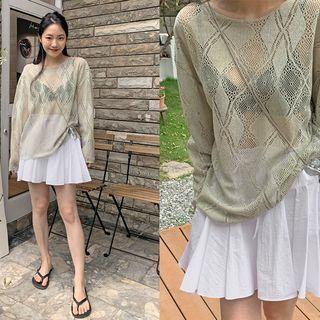 Argyle Pointelle-knit Top