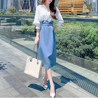 3/4-sleeve Mock Two Piece Midi Shift Dress