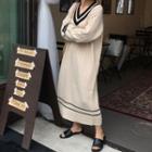 V-neck Ribbed Knit Dress Almond - One Size