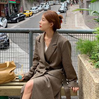 Peak-lapel Herringbone Wool Coat