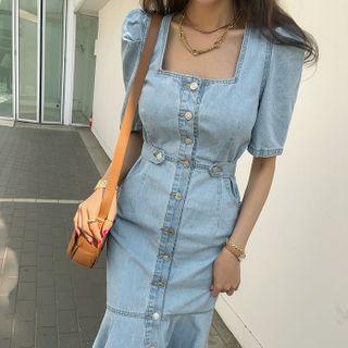 Square-neck Denim Mermaid Dress