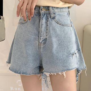 High-waist Plain Ripped Denim Shorts