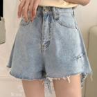 High-waist Plain Ripped Denim Shorts