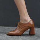 Genuine Leather Pointed Chunky Heel Oxfords