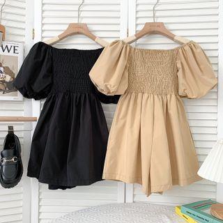 Boatneck Smocked Wide-leg Playsuit