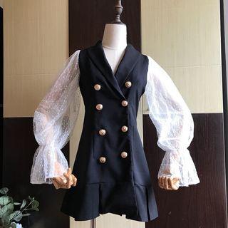 Lace Panel Double Breasted Blouse
