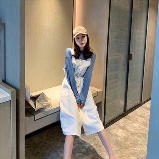 Plain Long-sleeve See-through Top Blue - Top - One Size