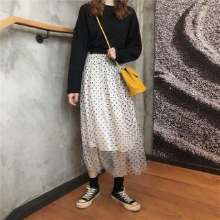 Dotted Midi A-line Skirt White - One Size