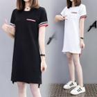Short-sleeve Contrast Trim Mini T-shirt Dress