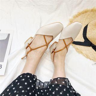 Cross-strap Square Toe Pumps