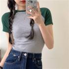 Short-sleeve Color Block Panel Cropped T-shirt