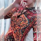 Print Elbow-sleeve Mock Two-piece Dress