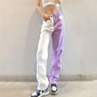 High-waist Color-block Straight-fit Pants