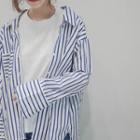 Mock-two Striped Long-sleeve Loose-fit Shirt Blue - One Size