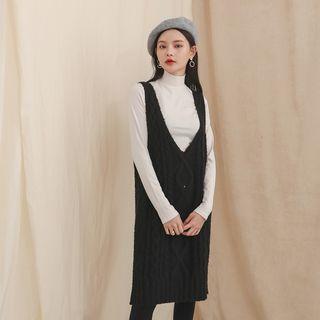 Sleeveless Cable-knit Dress Black - One Size