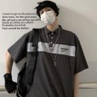Short-sleeve Polo-neck Color-block T-shirt