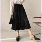 Plain Mesh Pleated A-line Skirt
