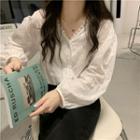 Long Sleeve Crochet Lace Shirt Creamy White - One Size