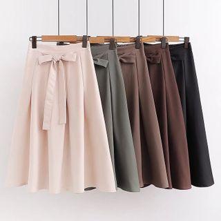 Elastic-waist Bow-accent A-line Skirt