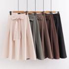 Elastic-waist Bow-accent A-line Skirt