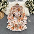Stand-collar Flower Print Lace Dress