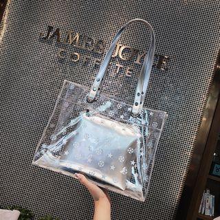 Star Print Pvc Tote Bag With Pouch