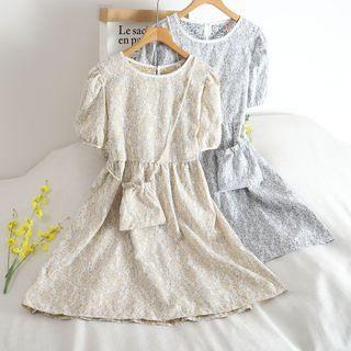 Set: Short-sleeve Floral Print Mini Dress + Crossbody Bag