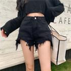 High-waist Asymmetrical Denim Shorts