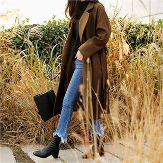 Double-breasted Raglan-sleeve Coat With Sash