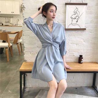 3/4-sleeve Tie Back A-line Dress