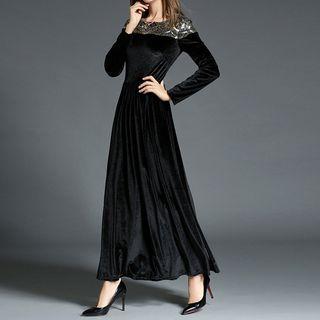 Long-sleeve Velvet Evening Gown