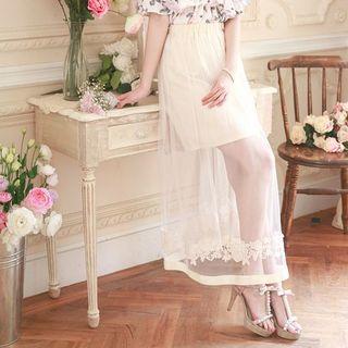 Lace Trim Maxi Tulle Skirt