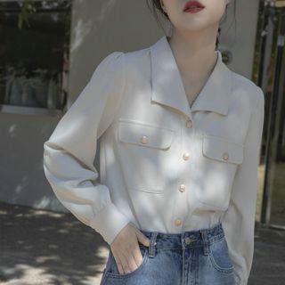 Puff Sleeve Pocket Chiffon Shirt
