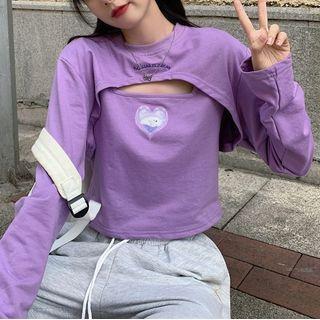 Set: Long Sleeve Crop T-shirt + Print Camisole