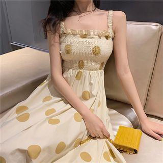 Sleeveless Dotted A-line Dress Dots - Yellow - One Size