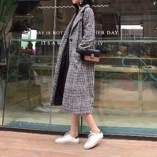 One-button Long Plaid Coat