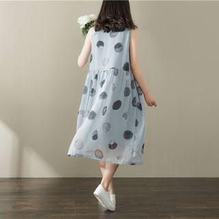 Sleeveless Polka Dot Midi Chiffon Shirtdress