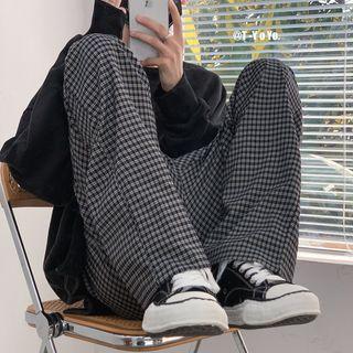 Fleece Lined Gingham Wide Leg Pants