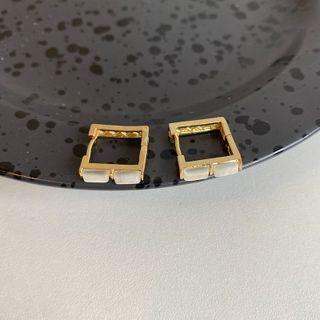 Faux Cat Eye Stone Alloy Square Earring E4278 - 1 Pr - Gold - One Size