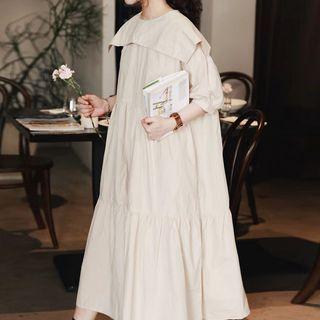 Short-sleeve Collared Oversized Dress Almond - One Size