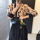 Leopard Cardigan / Pleated Midi Skirt