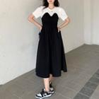 Short-sleeve Mock Two-piece Color Block Dress