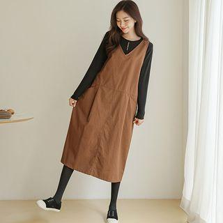 V-neck Corduroy Long Jumper Dress