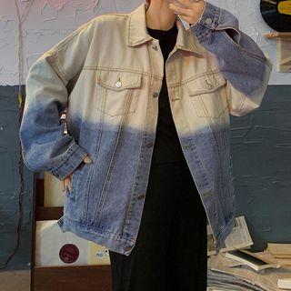 Color Block Denim Jacket White & Blue - One Size