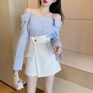 Cold-shoulder Ruffled Blouse / Asymmetric Skort