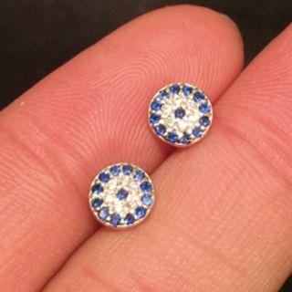 925 Sterling Silver Rhinestone Stud Earring 1 Pair - Stud Earrings - Eye - Blue - One Size