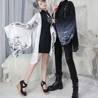 Printed Open Front Jacket / Tassel Detail Short-sleeve Qipao