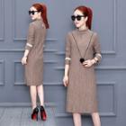 Mock Neck Frilled Knit Midi Dress