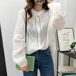 Long-sleeve Embroidered Lace Blouse White - One Size