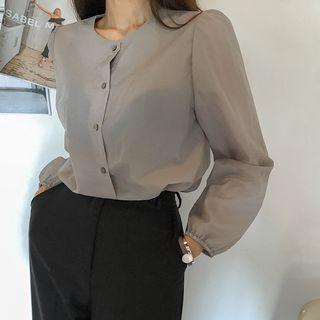 Drawcord Button-down Blouse